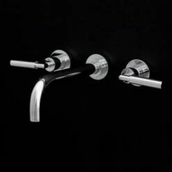 Lacava 1584-5-L-SPOUT Wall-mount Three-hole Faucet With Two Lever Handles, No Backplate, Spout 9 7/8 Inch