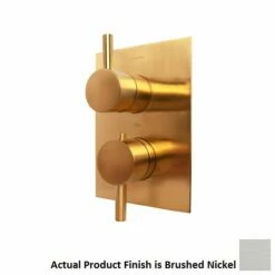 Lacava 15TH3.L.S-A-NI Arch Trim Only Thermostatic Valve With 3 Way Diverter + OFF, GPM 8 (60PSI) With Rectangular Back Plate And 2 Stacked Round Lever Handles In Brushed Nickel