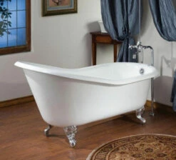 CHEVIOT 2134-WW-0-WH 68 INCH SLIPPER CAST IRON BATHTUB WITH FLAT AREA FOR FAUCET HOLES IN WHITE