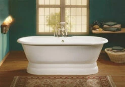 CHEVIOT 2138-WW-0 61 INCH REGAL CAST IRON BATHTUB WITH PEDESTAL BASE AND FLAT AREA FOR FAUCET HOLES IN WHITE
