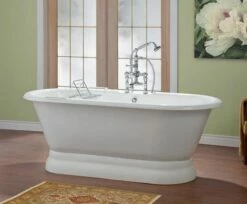 CHEVIOT 2164-WW-0 70 INCH CARLTON CAST IRON BATHTUB WITH PEDESTAL BASE AND FLAT AREA FOR FAUCET HOLES IN WHITE