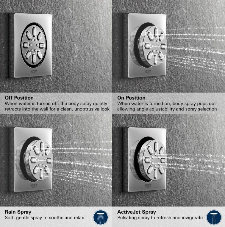 Grohe 26745000 Rainshower Aqua 0.9 GPM 2-Spray Square Body Jet Spray In StarLight Chrome 13 Grohe 26745000 Rainshower Aqua 0.9 GPM 2-Spray Square Body Jet Spray In StarLight Chrome - Image 11