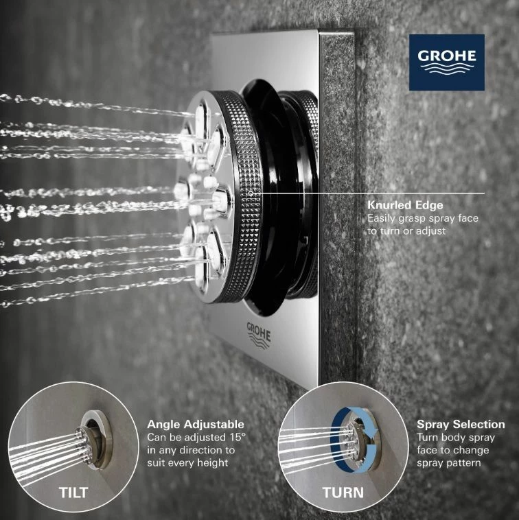 Grohe 26745000 Rainshower Aqua 0.9 GPM 2-Spray Square Body Jet Spray In StarLight Chrome 12 Grohe 26745000 Rainshower Aqua 0.9 GPM 2-Spray Square Body Jet Spray In StarLight Chrome - Image 10