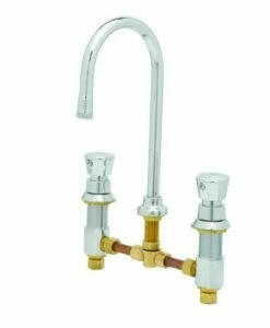 T&S Brass B-2820 Deck Mount 8-Inch Centers Rigid Gooseneck Metering Faucet With Stream Regulator