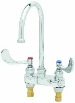 T&S Brass B-0892-133X Deck Mount Medical Faucet With 4-Inch Centerset, Swivel Gooseneck And 4-Inch Wrist Action Handles