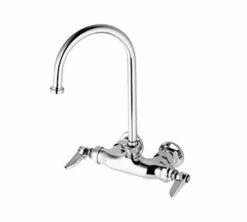 T&S Brass B-0346 Wall-Mount Double Pantry Faucet With 3-3/8-Inch Centers, Swivel Gooseneck And Lever Handles