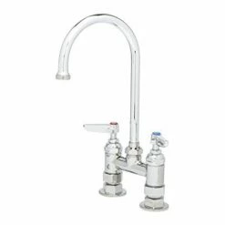 T&S Brass B-0325 Deck Mount Double Pantry Faucet With 4-Inch Centers And Swivel Gooseneck
