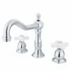 Kingston Brass KS1971PX Heritage Widespread Lavatory Faucet With Porcelain Cross Handle, Polished Chrome