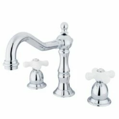 Kingston Brass KS1971PX Heritage Widespread Lavatory Faucet With Porcelain Cross Handle, Polished Chrome