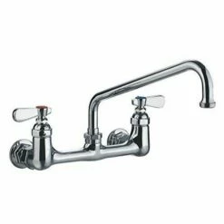 Whitehaus WHFS9814-08-C Heavy Duty Wall Mount Utility Faucet With An Extended Swivel Spout And Lever Handles - Polished Chrome