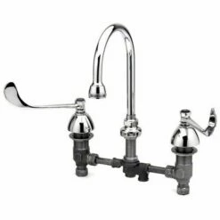 T&S Brass B-0867-04 Concealed Body 8-Inch Centers Medical Faucet With 4-Inch Wrist Handles Rigid Gooseneck Aerator
