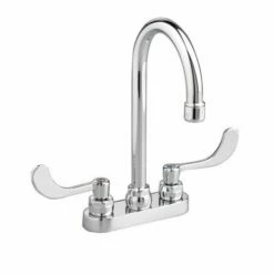 American Standard 7501175.002 7501.175.002 Monterrey Centerset 0.5 Gpm Lavatory Faucet With Gooseneck Spout, VR Wrist Blade Handles And Pop-Up Drain, Polished Chrome