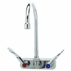 T&S Brass B-1146-02A-WH4 Work Board Faucet, 4" Wall Mount, 017907-40 Swivel Gooseneck, 4" Handles, Aerator
