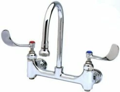 T&S Brass B-0352-04 Wall Mount 8-Inch Centers Rigid Gooseneck With Rose Spray Built-In Stops Medical Faucet