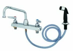T&S Brass B-1172 Workboard Faucet, Deck Mount, 8-Inch Centers, 8-Inch Swing Nozzle, Diverter, Hose, Side Spray