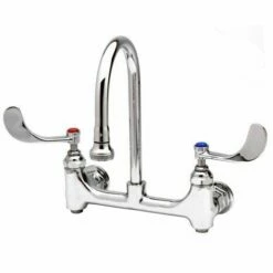 T&S Brass B-0353-04 Medical Faucet, Wall Mount, 8" Centers, Rigid Gooseneck, 4" Wrist Handles, Built-In Stops