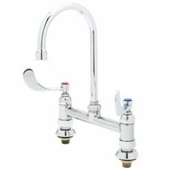 T&S Brass B-0327 Deck Mount Faucet, 1/2"NPT Male Inlets, Swivel Gooseneck, Aerator, 4" Wrist Handles, 8"