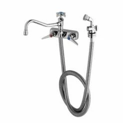 T&S Brass B-1157 Work Board Faucet, Wall Mount, 8" Centers, 8" Swing Nozzle With Diverter, Hose, Spray Valve