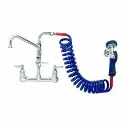 T&S Brass PG-8WSAV-06 Pet Grooming Faucet With Wall 8-Inch, Aluminum Valve, Coil Hose, 6-Inch Add-On Faucet And Vacuum Breaker