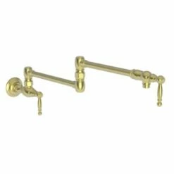 Newport Brass 9482/04 Chesterfield Double Handle Wall Mounted Pot Filler Faucet With Metal Lever Handles In Satin Brass (PVD)