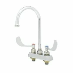T&S Brass B-1141-04 Deck Mount Workboard Faucet With 4-Inch Centers, Swivel Gooseneck And Wrist Action Handles