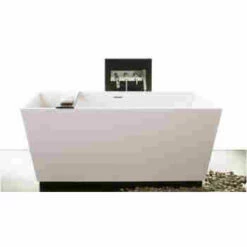 WetStyle BC0803-2-BN-GA Cube Collection Freestanding Soaker Tub With Wooden Base In White True High Gloss