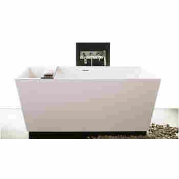 WetStyle BC0803-2-BN-GA Cube Collection Freestanding Soaker Tub With Wooden Base In White True High Gloss 3 WetStyle BC0803-2-BN-GA Cube Collection Freestanding Soaker Tub With Wooden Base In White True High Gloss