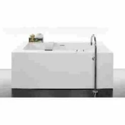 WetStyle BC1001-BN-COP-GA Cube Collection Freestanding Soaking Tub In White True High Gloss