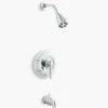Kohler K-T130-4D-G Antique Lever Rite-Temp Pressure-balancing Bath And Shower Faucet Trim, Requires Ceramic Dial Plate, Valve Not Included In Brushed Chrome