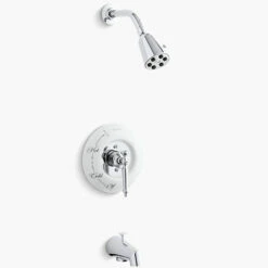 Kohler K-T130-4D-G Antique Lever Rite-Temp Pressure-balancing Bath And Shower Faucet Trim, Requires Ceramic Dial Plate, Valve Not Included In Brushed Chrome
