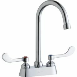 Elkay LK406GN05T4 4" Centerset With Exposed Deck Faucet With 5" Gooseneck Spout 4" Wristblade Handles Chrome