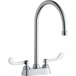 Elkay LK406GN08T4 4" Centerset With Exposed Deck Faucet With 8" Gooseneck Spout 4" Wristblade Handles Chrome