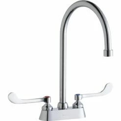 Elkay LK406GN08T6 4" Centerset With Exposed Deck Faucet With 8" Gooseneck Spout 6" Wristblade Handles Chrome