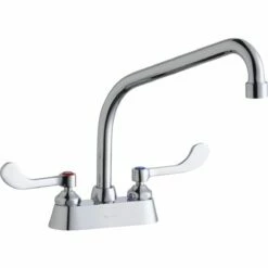 Elkay LK406HA10T4 4" Centerset With Exposed Deck Faucet With 10" High Arc Spout 4" Wristblade Handles Chrome
