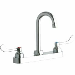 Elkay LK810GN04T4 8" Centerset With Exposed Deck Faucet With 4" Gooseneck Spout 4" Wristblade Handles Chrome