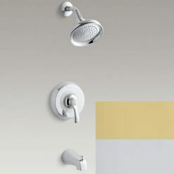 Kohler P12007-4S-CB Fairfax Bath And Shower Faucet Trim With Slip-fit Spout In Polished Chrome With Vibrant Polished Brass Accents