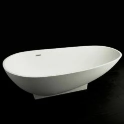 Lacava TUB04-001M Ovale Free-standing Soaking Bathtub Made Of White Solid Surface With An Overflow And Polished Chrome Drain, Net Weight 232lbs. Water Capacity 87 Gal.W: 70 7/8D: 32 1/4 H: 20 1/4 In Matte White