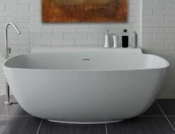 Lacava TUB07-001G Sottile Free-standing Soaking Bathtub Made Of White Solid Surface With An Overflow, Net Weight 286 Lbs, Water Capacity 61 Gal. 62 1/4"W, 32 1/4"D, 23 5/8"H. In Gloss White
