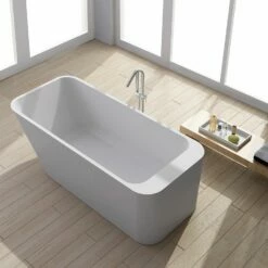Lacava TUB08-001M Light Free Standing Soaking Bathtub Made Of White Solid Surface With Overflow And Solid Surface Pop Up Drain Water Capacity 84.5 Gal W: 67 1/2", D: 29 1/2", H: 21 1/2", NET 330 LBS In Matte White