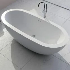 Lacava TUB09-001M ARMOSA Free-standing Soaking Bathtub Made Of White Solid Surface With An Overflow Andndrain, Net Weight 364 Lbs, Water Capacity 73 Gal.W: 70 7/8 D: 31 1/2 H: 23 5/8 In Matte White