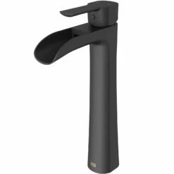 Vigo Industries VG03024MB Niko 8 Inch Single Handle Bathroom Faucet, Deck Mount Lavatory Vessel Waterfall Design With Plated Seven Layer In Matte Black