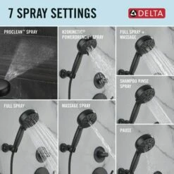 Delta 55884-BL 1.75 GPM 7-Setting Wall Mount Hand Shower With Cleaning Spray In Matte Black -AF SUPPLY Sales Store del55884bl 3