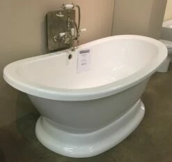 MITRA BY HYDRO SYSTEMS 72X38X24 FREE STANDING TUB SOLID SURFACE WHITE HAVE SOME DAMAGE ON BACK SEE PICTURES