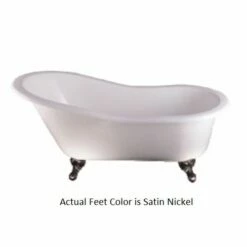 Emory & Bond EB70260SN 61" Cast Iron Slipper Claw Foot Tub With Satin Nickel Feet In White