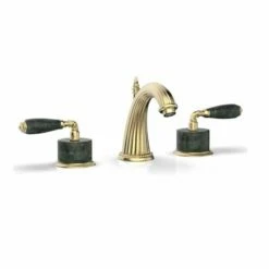 Phylrich K338F/004 Valencia Three Hole Widespread Bathroom Faucet With Green Marble Lever Handles In Satin Brass