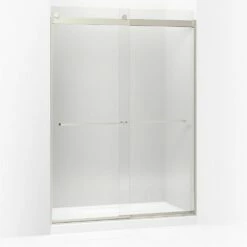 Kohler 706019-L-NX Levity Sliding Shower Door, 82" H X 56-5/8" - 59-5/8" W, With 3/8" Thick Crystal Clear Glass And Square Towel Bars In Brushed Nickel